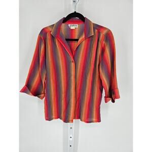 Lady Holiday Multicolored Cotton Blend Striped 3/4 Sleeve Button-Up Shirt Size S